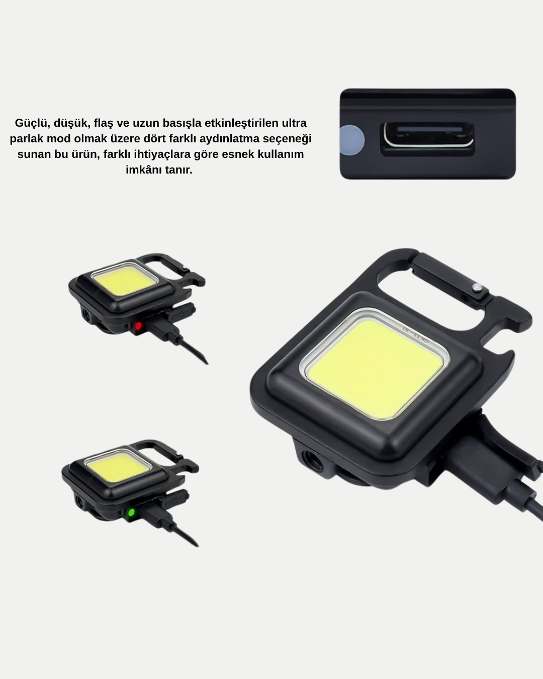 USB Type-C Şarjlı Mini Fener – Manyetik, Katlanabilir ve Şişe Açacaklı Tasarım