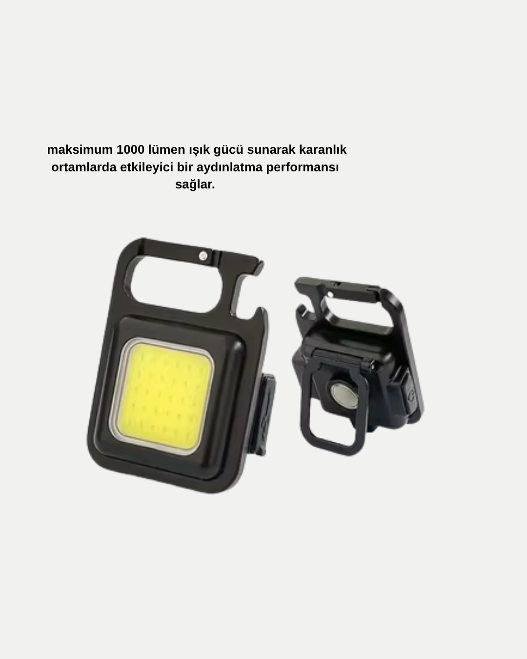 Şarjlı COB LED Anahtarlık Fener – 4 Modlu, Manyetik ve Katlanabilir Standlı