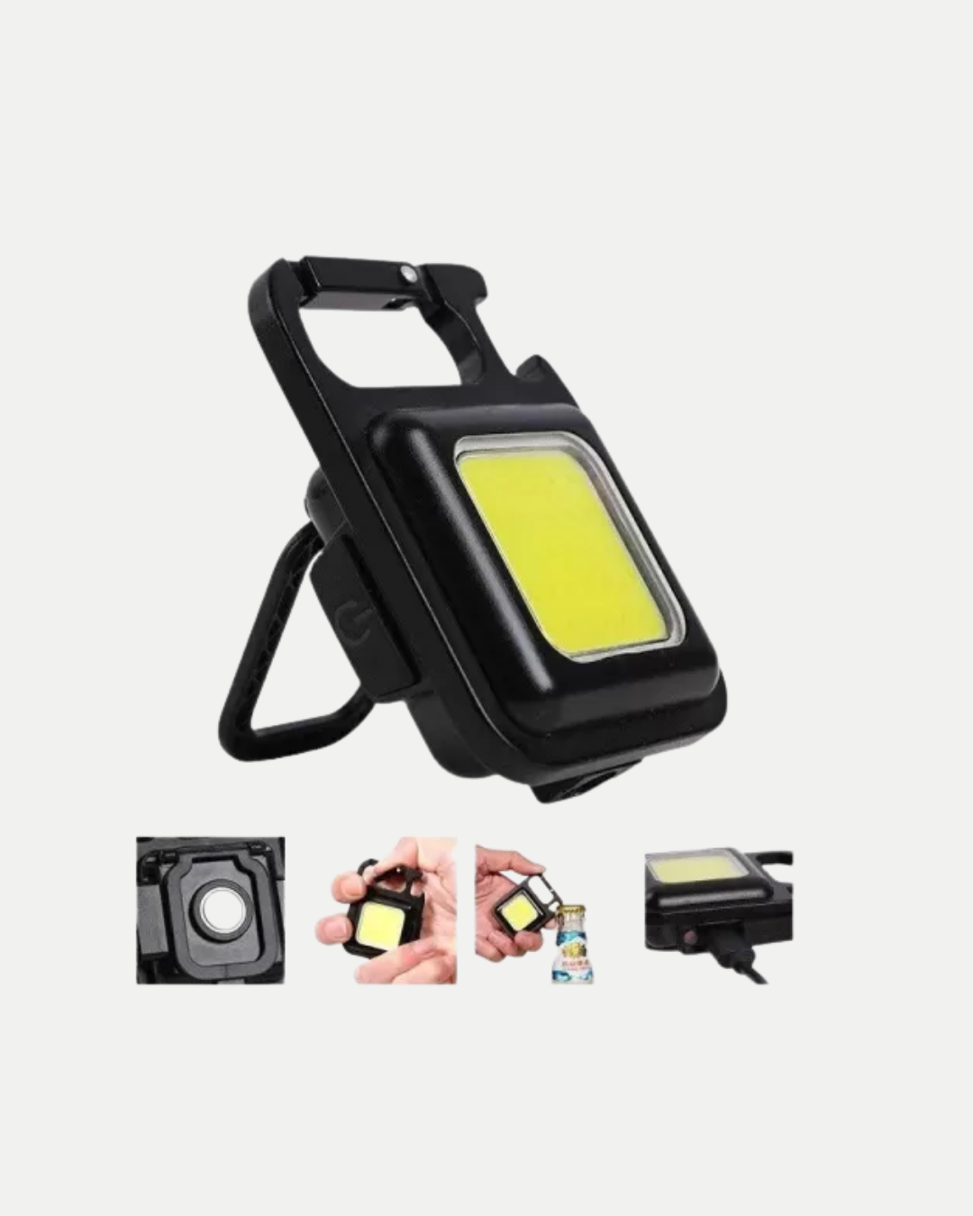Şarjlı COB LED Anahtarlık Fener – 4 Modlu, Manyetik ve Katlanabilir Standlı