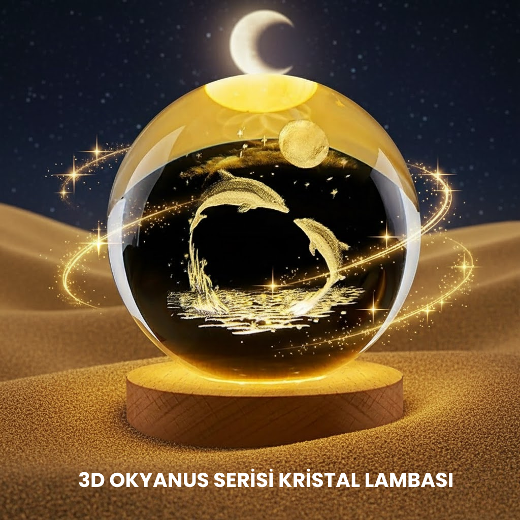 Yunus Temalı Kristal Küre USB Işıklı Ahşap Altlıklı Gece Lambası
