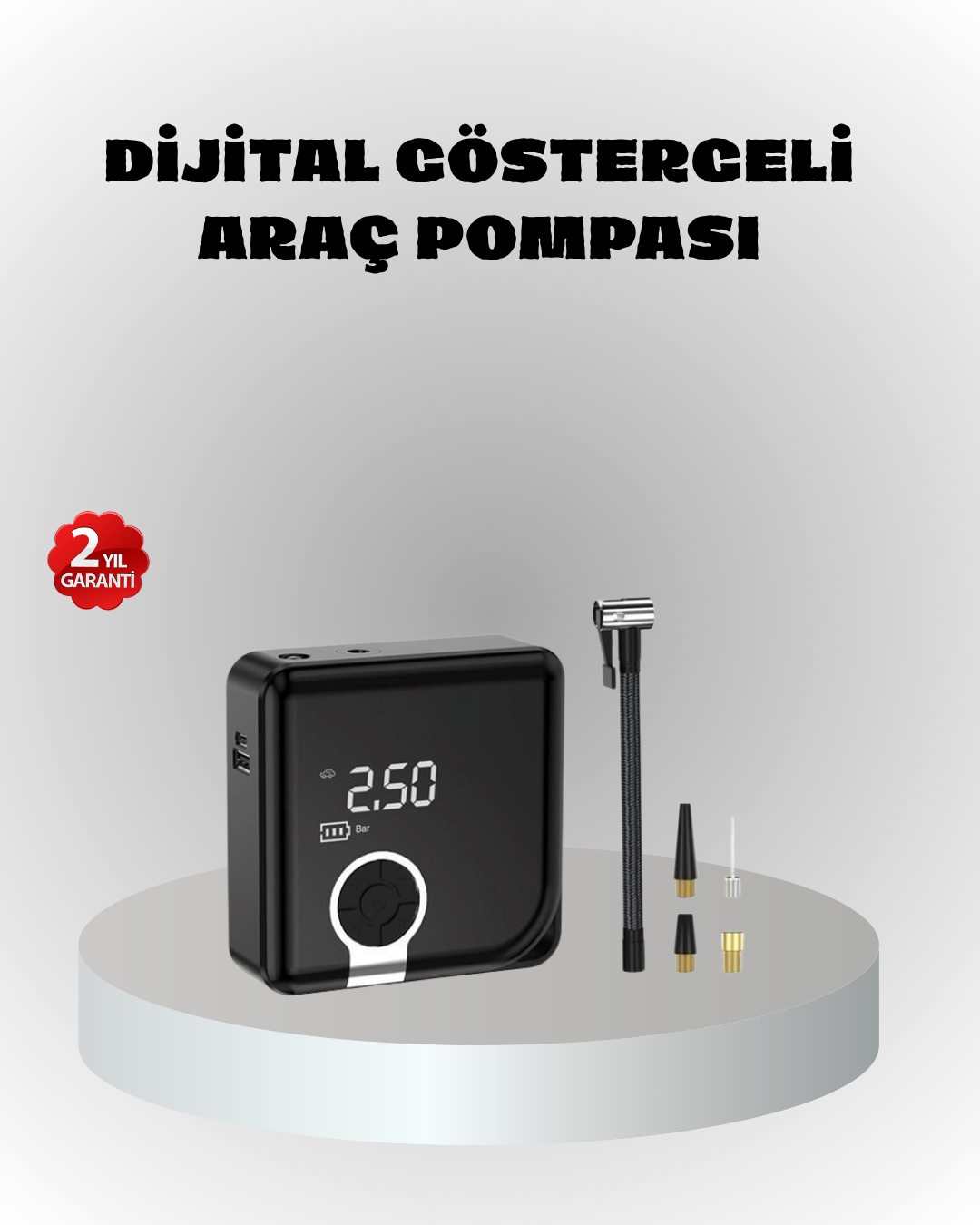 Dijital Ekranlı Şarjlı Hava Kompresörü 150 PSI Güçlü Motorlu