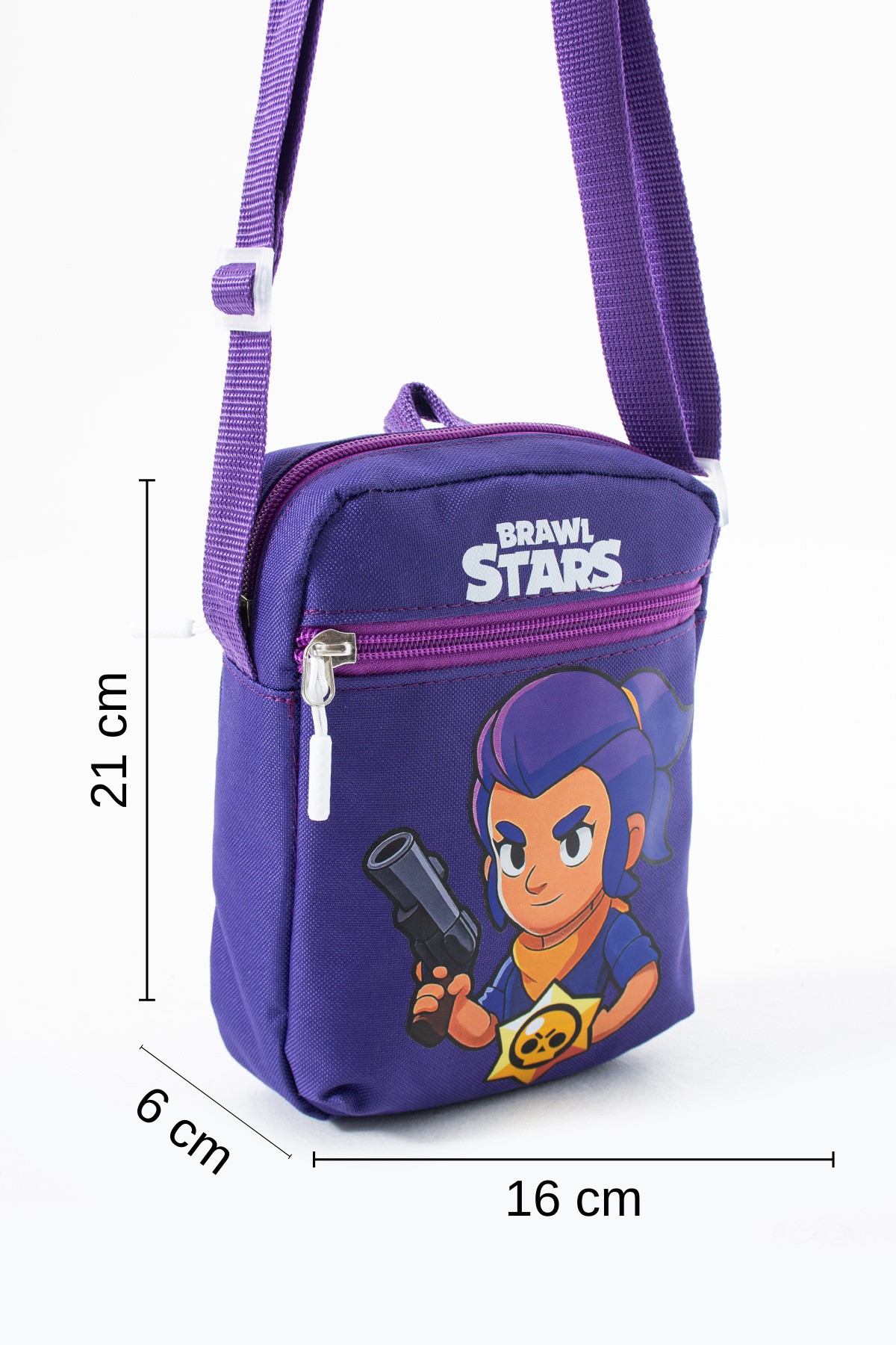 Brawl Stars Shelly Çocuk Omuz Çantası – 3 Bölmeli – Su Geçirmez Kumaş (21×16×6 cm)