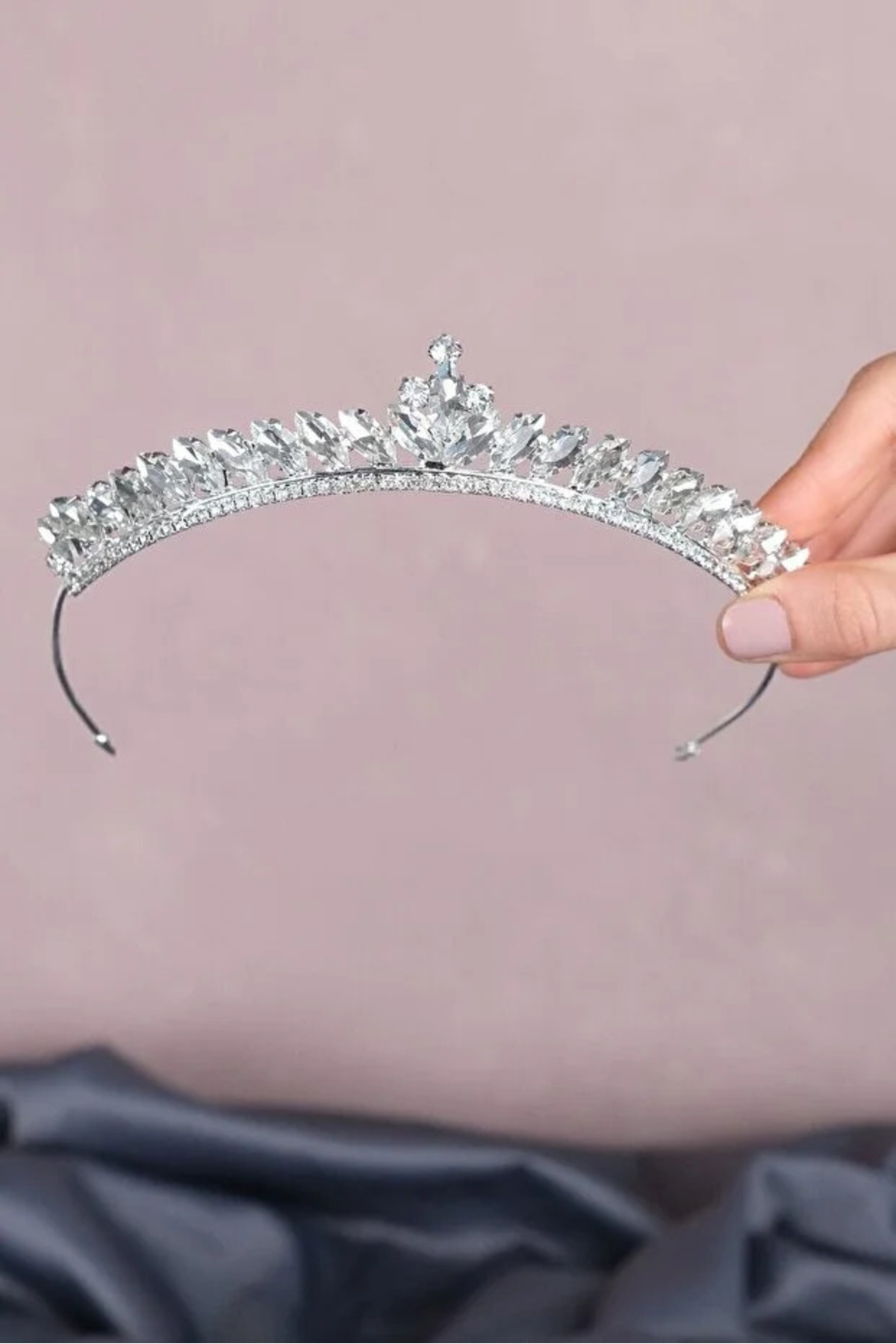 Kadın Işıltılı Prenses Model Cam Taşlı Düğün ve Nişan Tacı