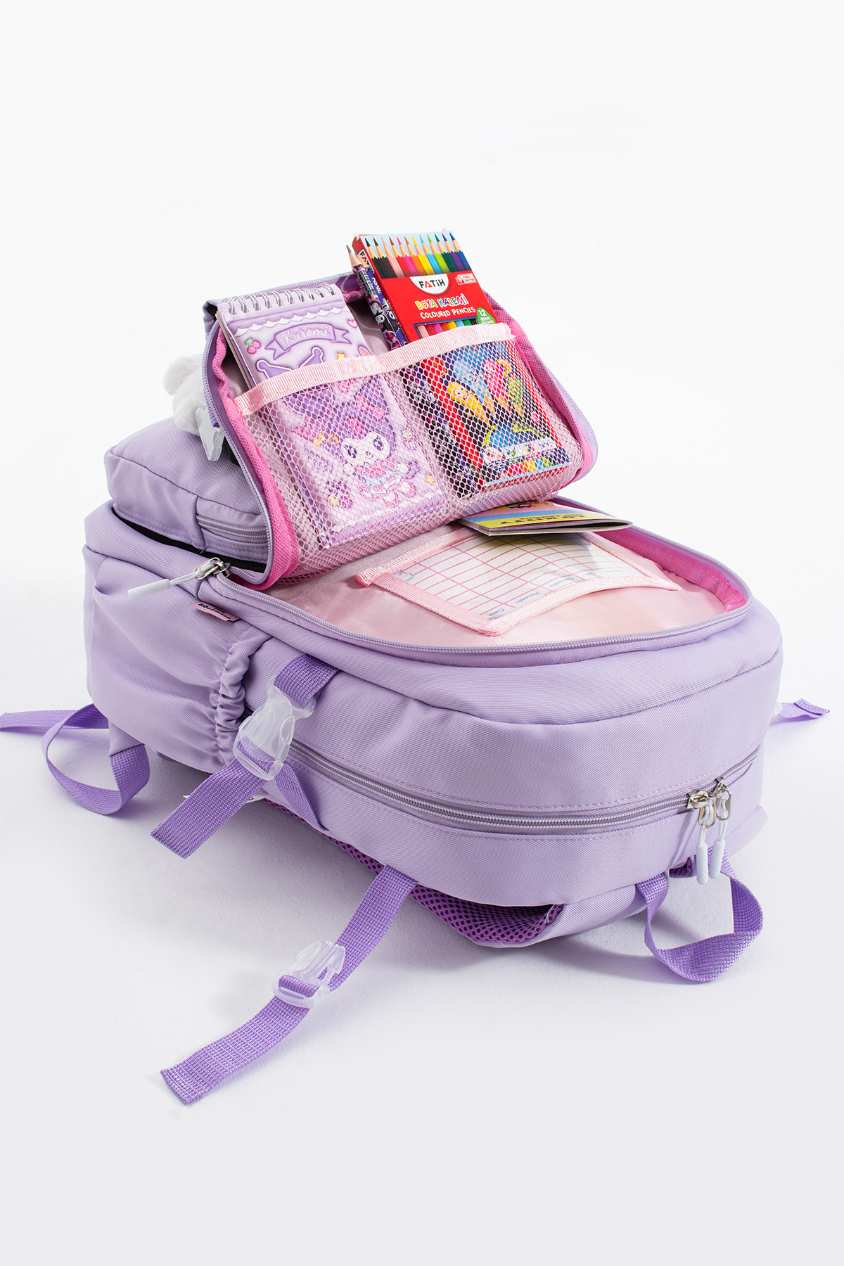 Kuromi Kore Kawaii Okul Çantası Seti – Sırt Çantası + Beslenme Çantası + Kalemlik