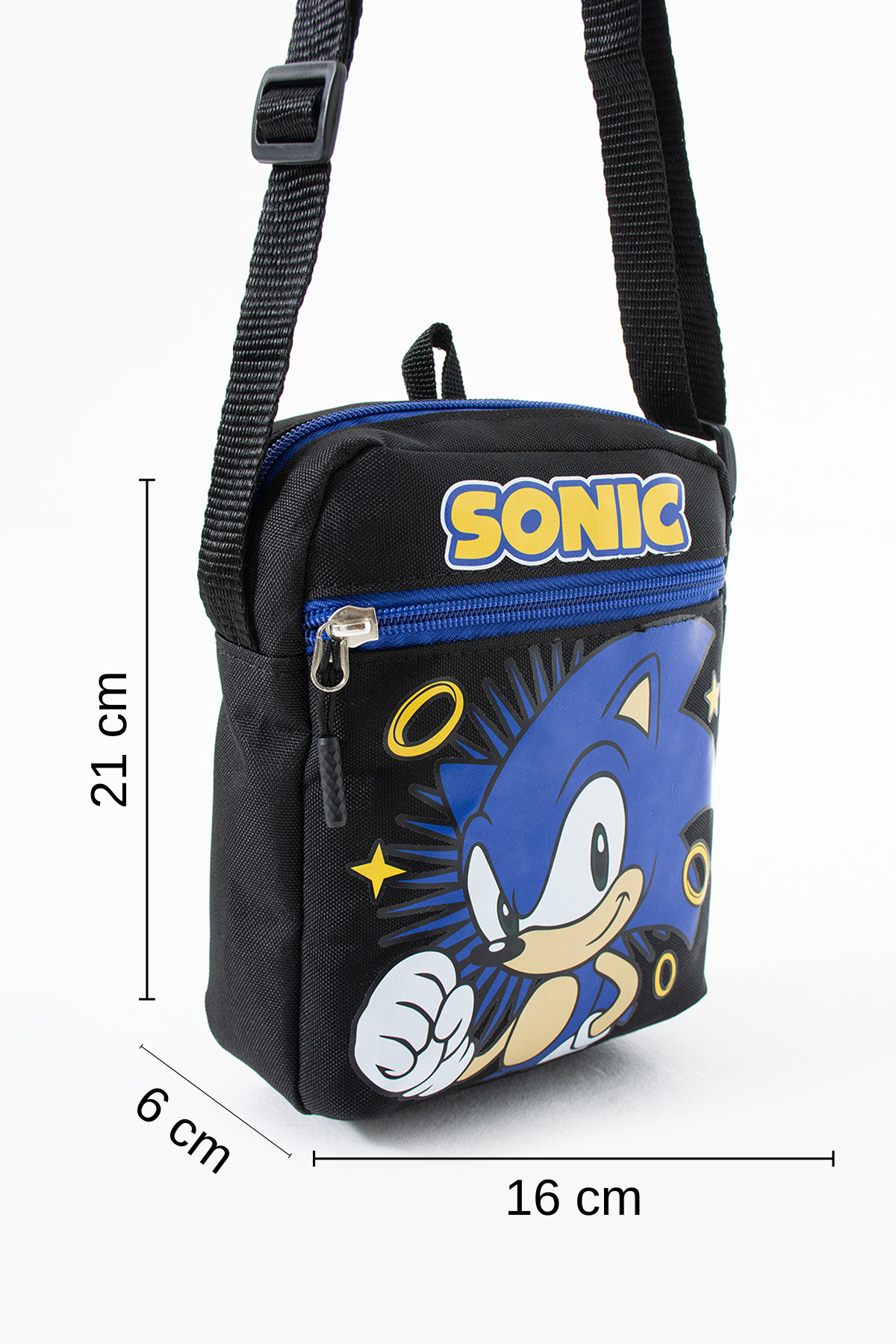 Sonic Çocuk Omuz Çantası – 3 Bölmeli – Su Geçirmez Kumaş (21×16×6 cm)