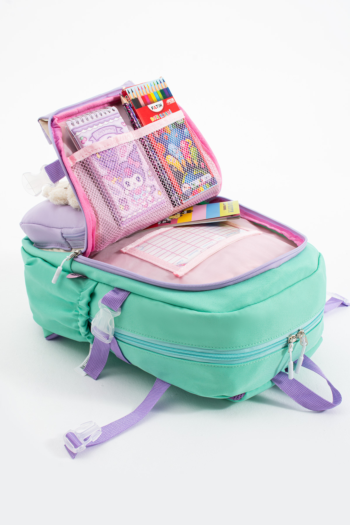 Kore Kawaii Ayıcıklı Okul Çantası Seti – Sırt Çantası + Beslenme Çantası + Kalemlik