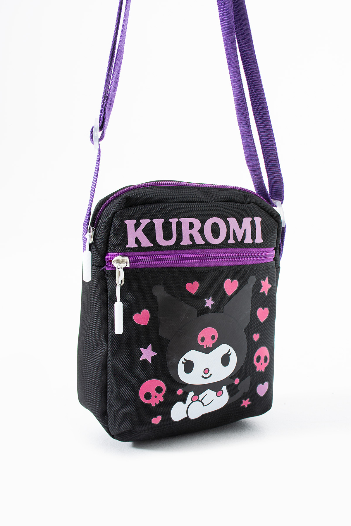 Kuromi Çocuk Omuz Çantası – 3 Bölmeli – Su Geçirmez Kumaş (21×16×6 cm)