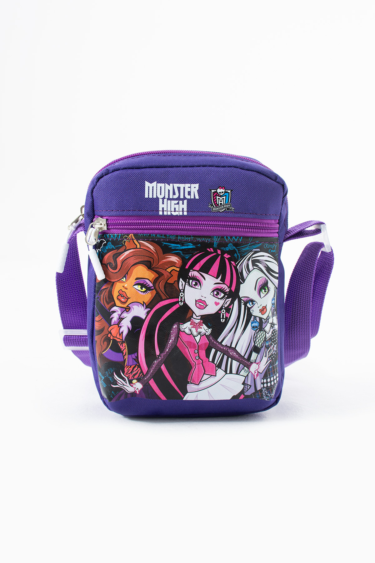 Mor Monster High Draculaura Çocuk Omuz Çantası – 3 Bölmeli – Su Geçirmez Kumaş (21×16×6 cm)