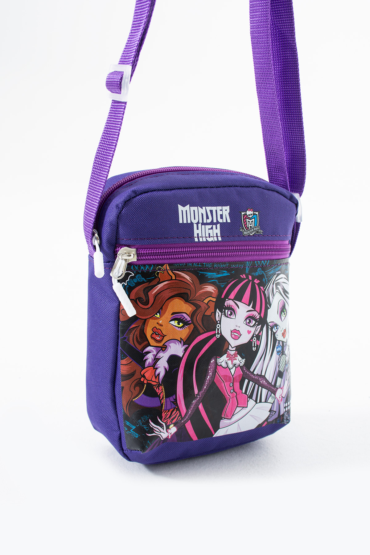 Mor Monster High Draculaura Çocuk Omuz Çantası – 3 Bölmeli – Su Geçirmez Kumaş (21×16×6 cm)