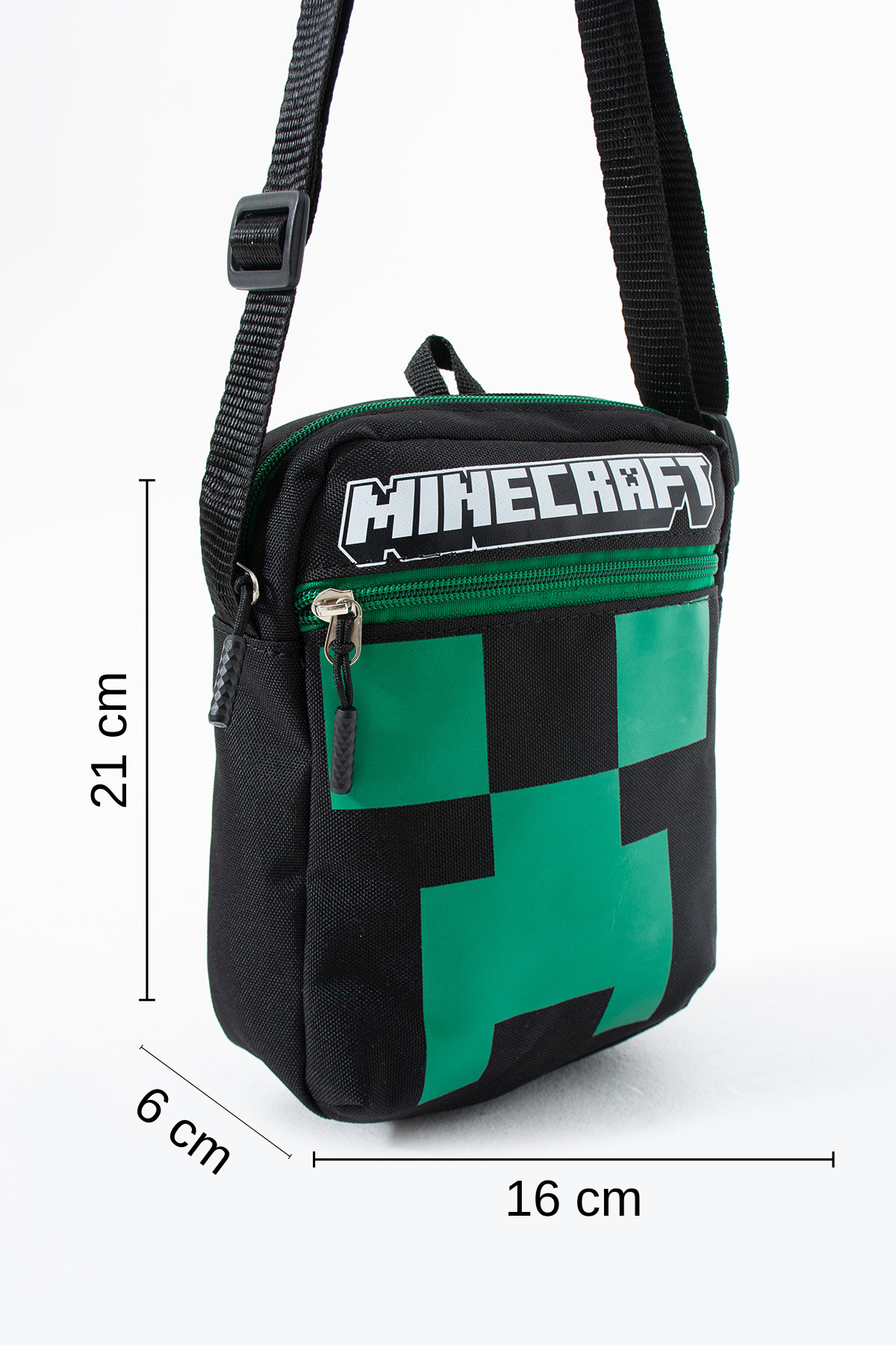 Minecraft Creeper Çocuk Omuz Çantası – 3 Bölmeli – Su Geçirmez Kumaş (21×16×6 cm)