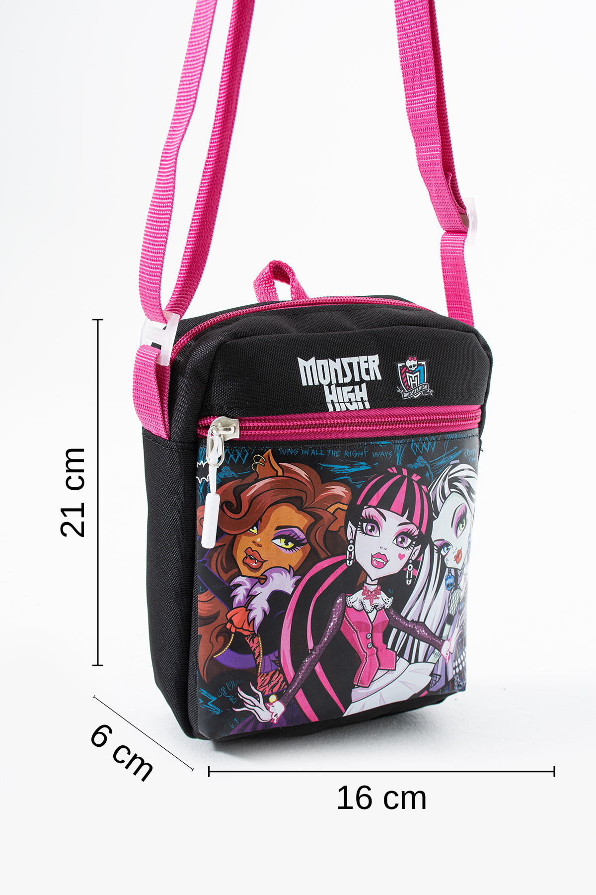 Monster High Draculaura Çocuk Omuz Çantası – 3 Bölmeli – Su Geçirmez Kumaş (21×16×6 cm)