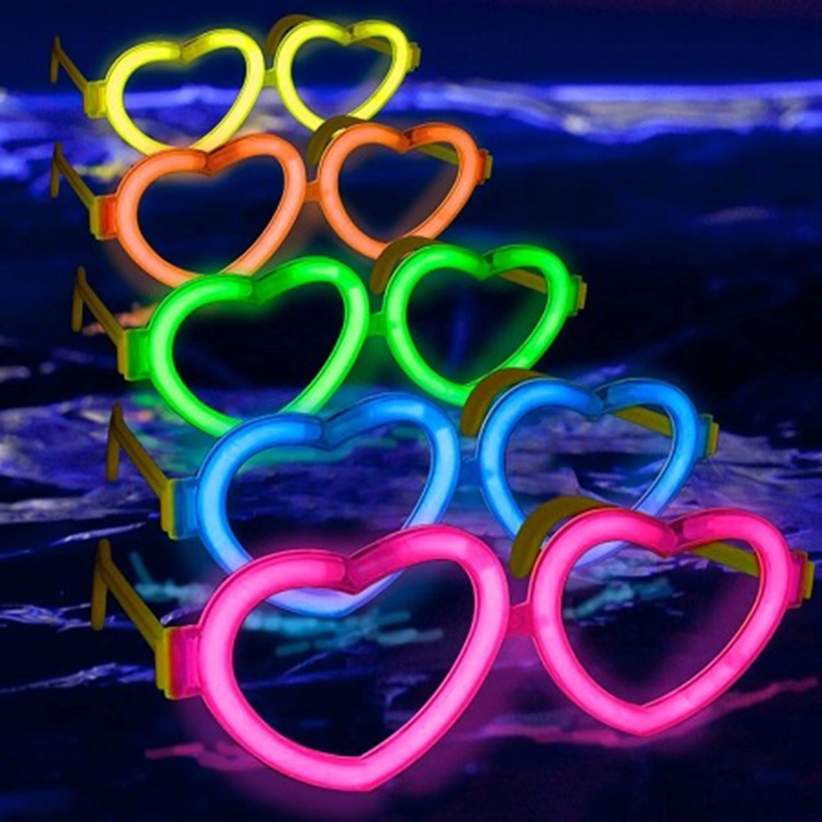 Glow Kalpli Fosforlu Gözlük 6’lı Renkli Set – Neon Parti