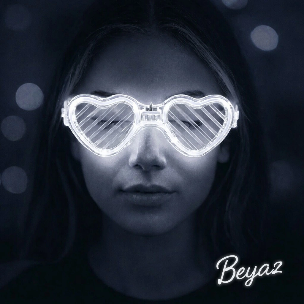 Beyaz Led Işıklı Kalp Gözlük – 3 Modlu Parti & Glow Gözlüğü