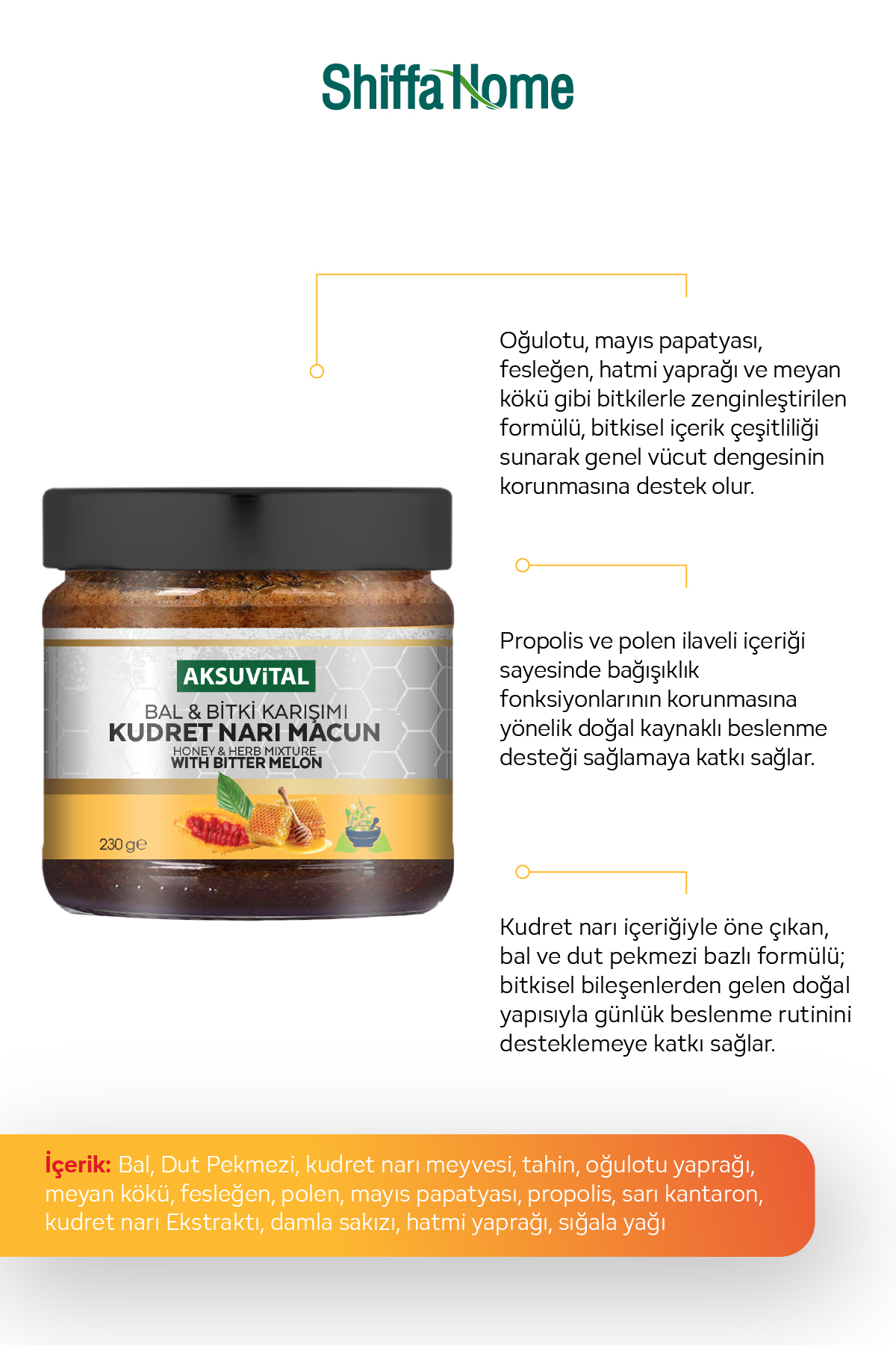 Aksuvital Bal Bitki Karışımı Ballı Kudret Narı Macunu 230 G