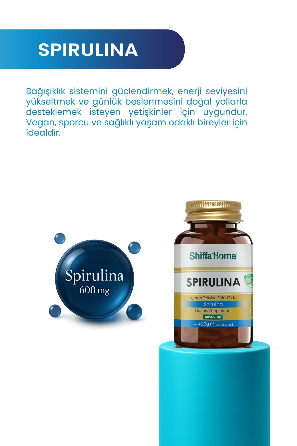 Shiffa Home Spirulina Deniz Yosunu 60 Kapsül VEGAN