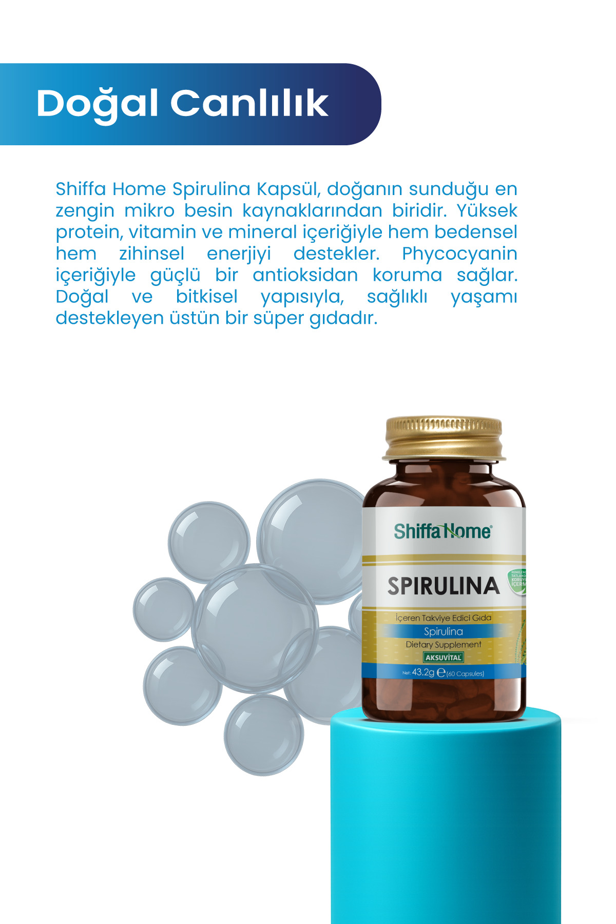 Shiffa Home Spirulina Deniz Yosunu 60 Kapsül VEGAN