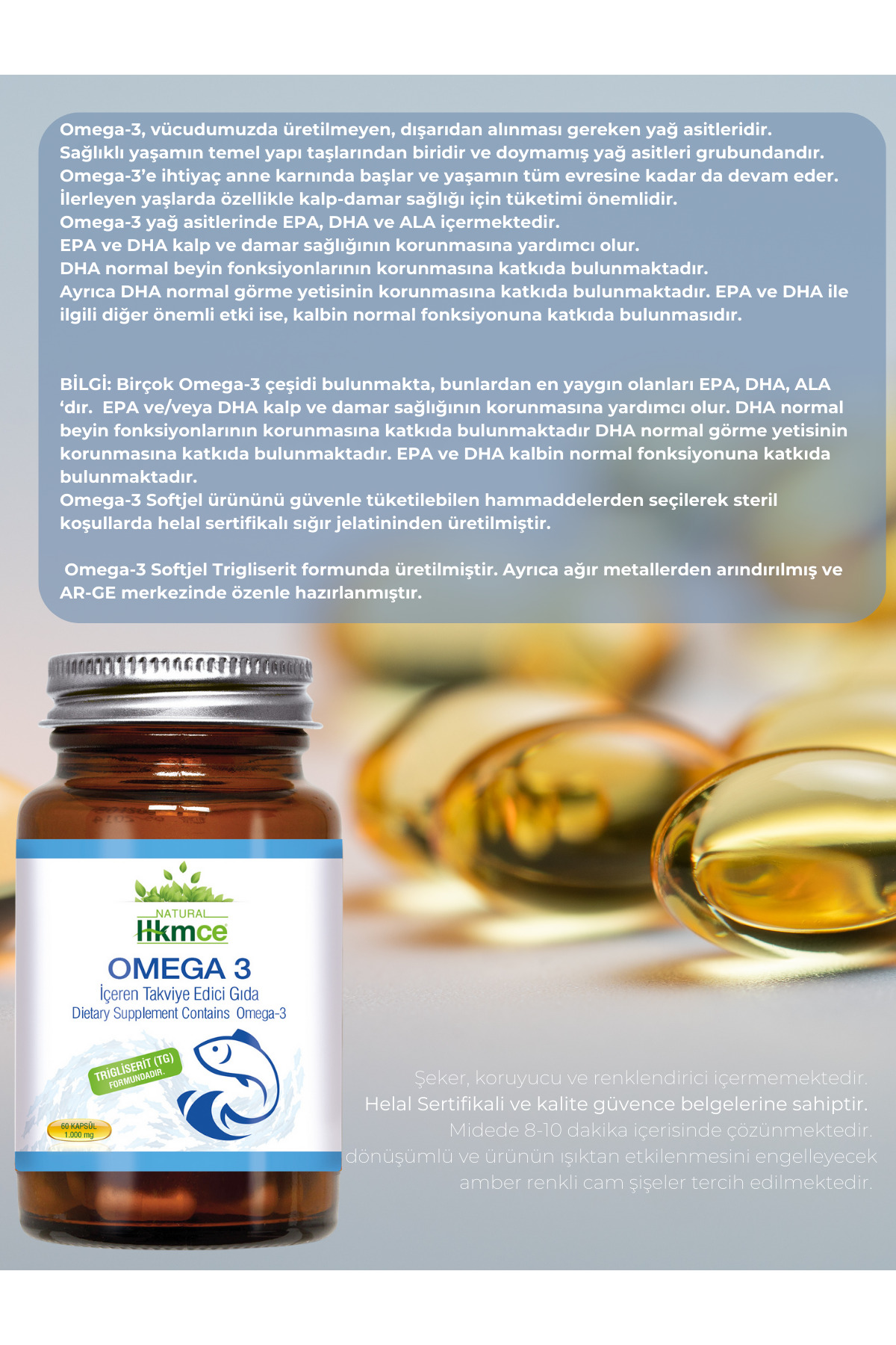 Omega 3 - 60 Kapsül 1000 Mg Balık Yağı Epa Dha - Natural Hekimce