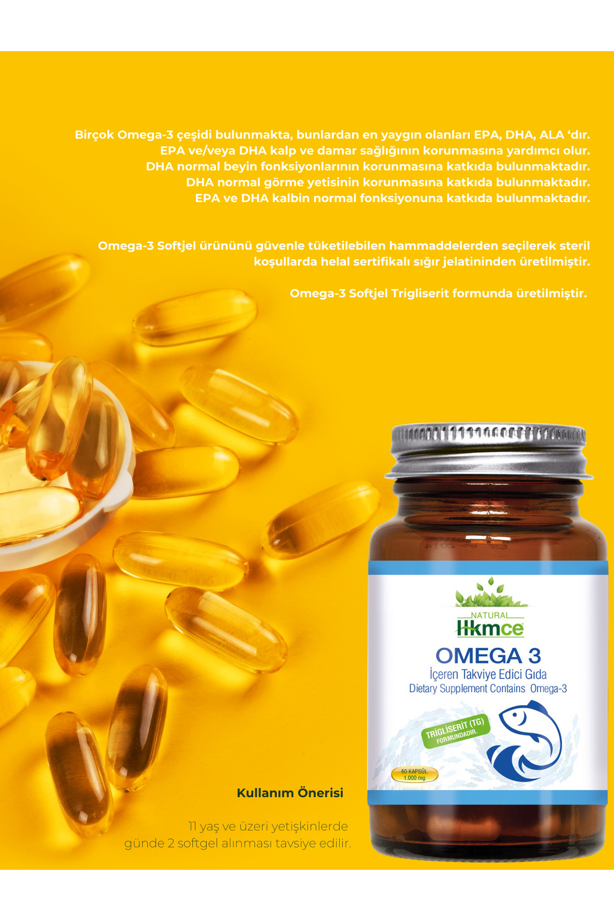 Omega 3 - 60 Kapsül 1000 Mg Balık Yağı Epa Dha - Natural Hekimce