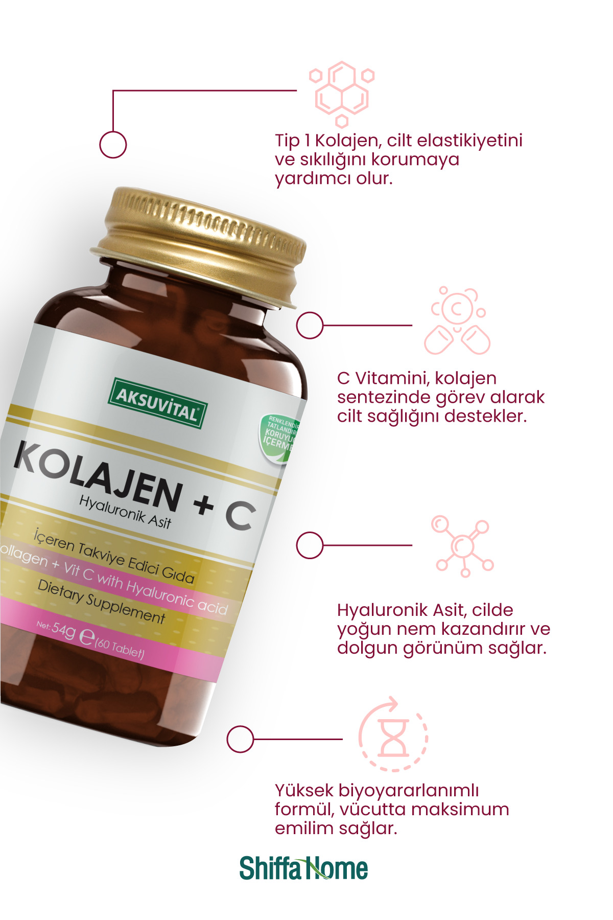 Kolajen + C Vitamini & Hyaluronik Asit 60 Tablet