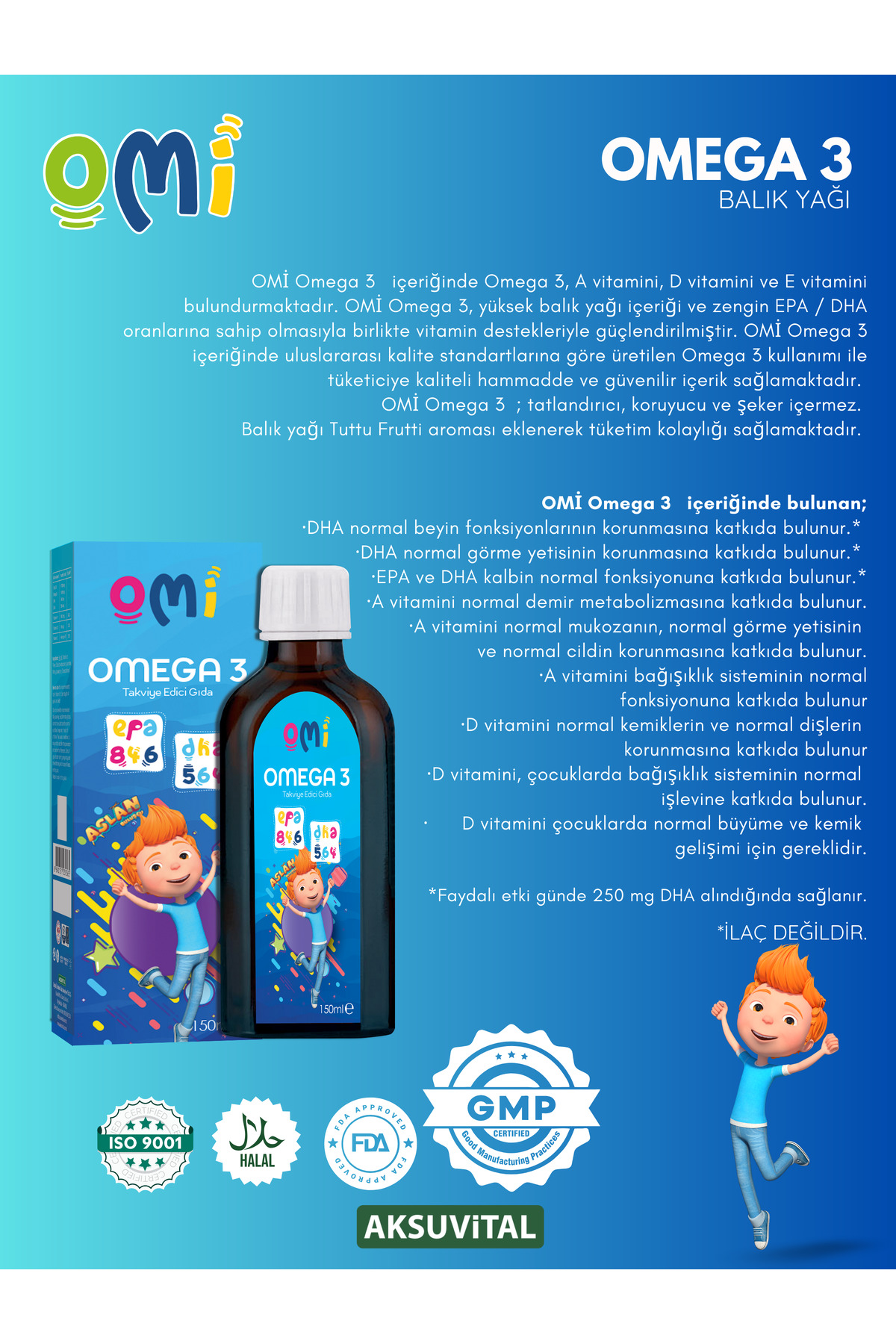 Omega-3 Çocuklar Için Balık Yağı 150 ml Şurup - Aslan Buluşçu Trt Çocuk Epa Dha