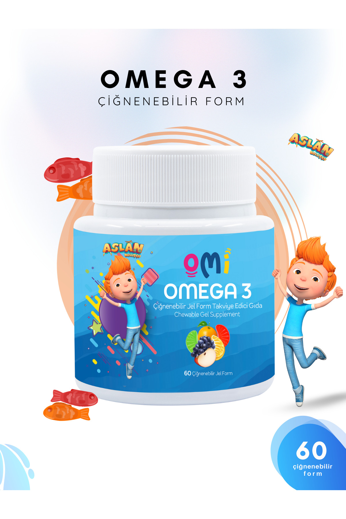 Omi Omega 3 Çiğnenebilir Jel Form 60 Gummies Yumuşak Şeker - Aslan Buluşçu Trt Çocuk