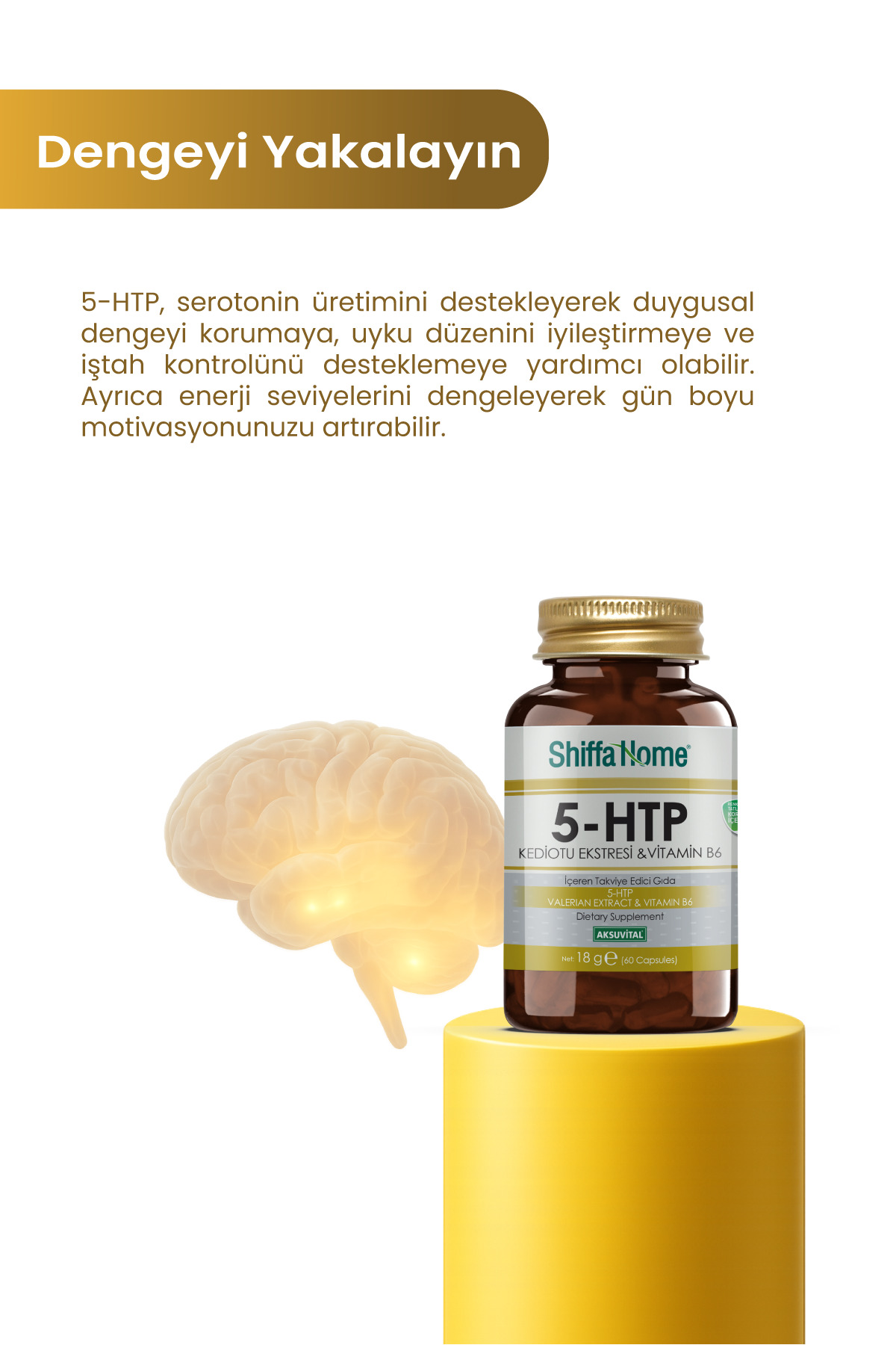 5 HTP 60 Kapsül / 5-htp Bitkisel Kapsül, Kediotu Ekstresi Ve B6 Vitamin