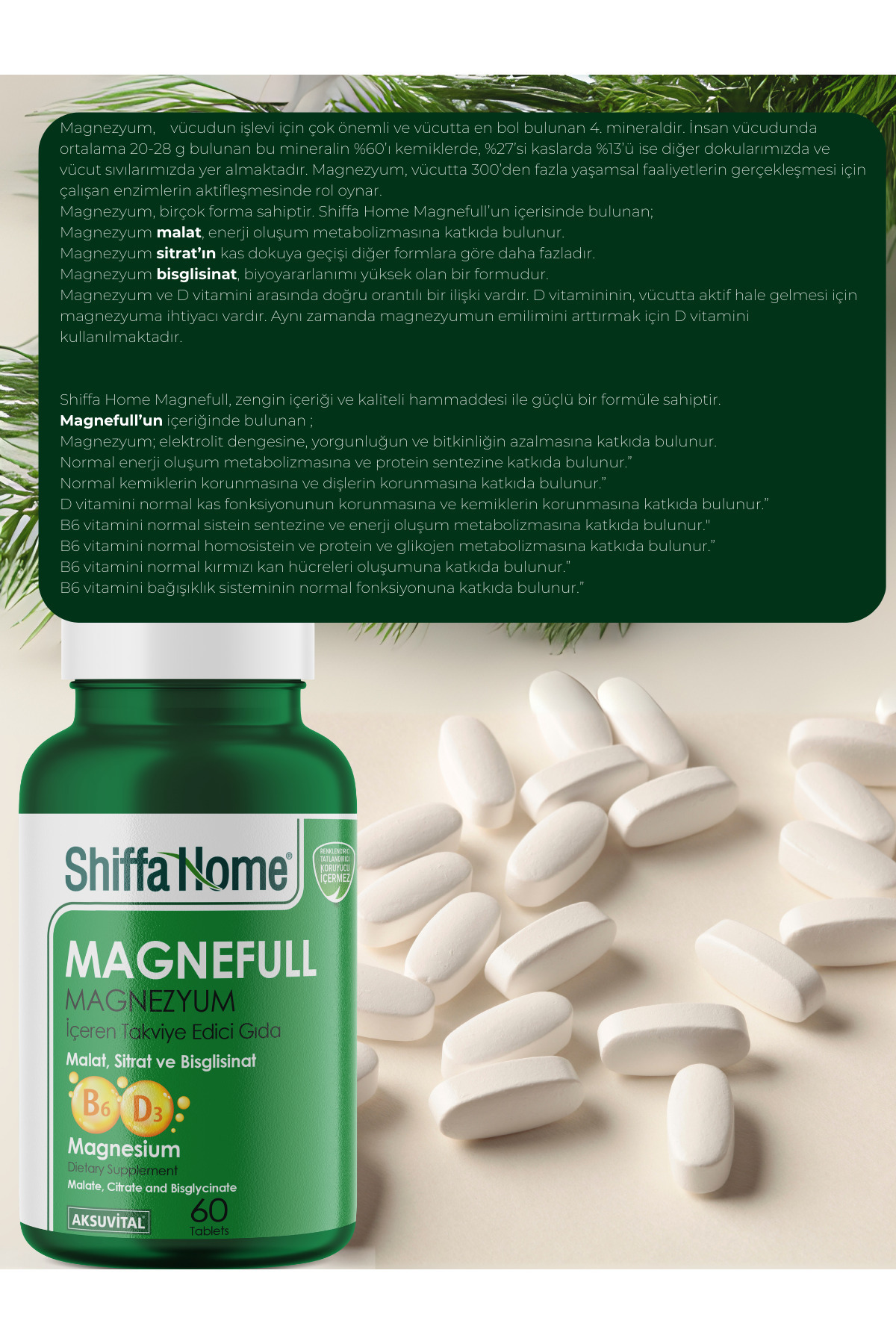 Magnefull- Magnezyum Sitrat, Malat ve Bisglisinat - 60 Tablet
