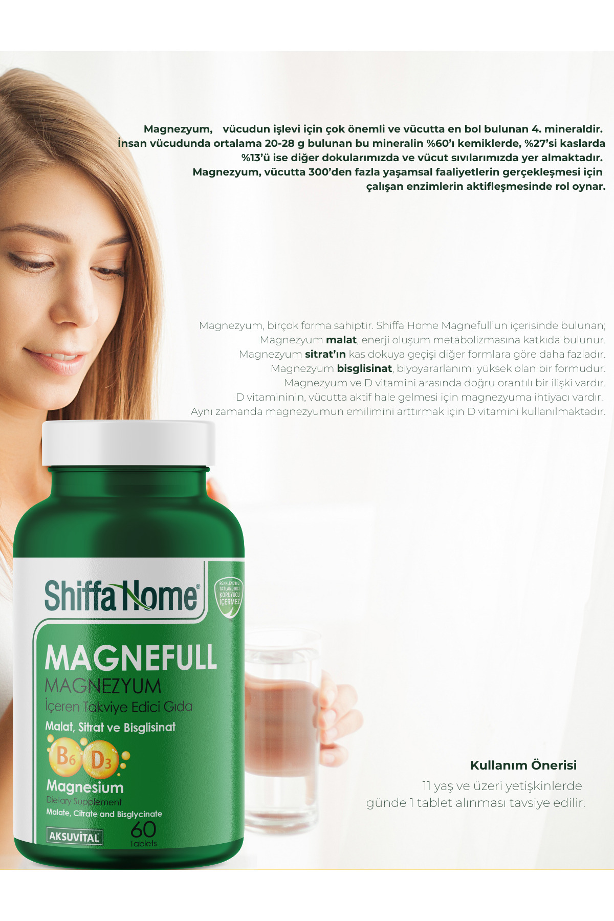 Magnefull- Magnezyum Sitrat, Malat ve Bisglisinat - 60 Tablet
