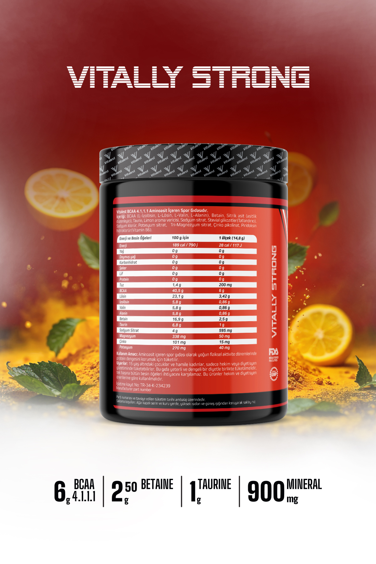 BCAA 4:1:1 300 g Limon | 6 g BCAA (Lösin 4 g, İzolösin 1 g, Valin 1 g)