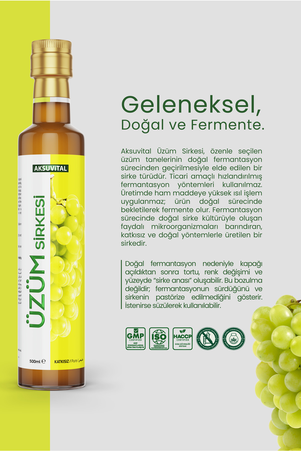 Üzüm Sirkesi 500 ml Katkısız, Doğal Fermantasyon
