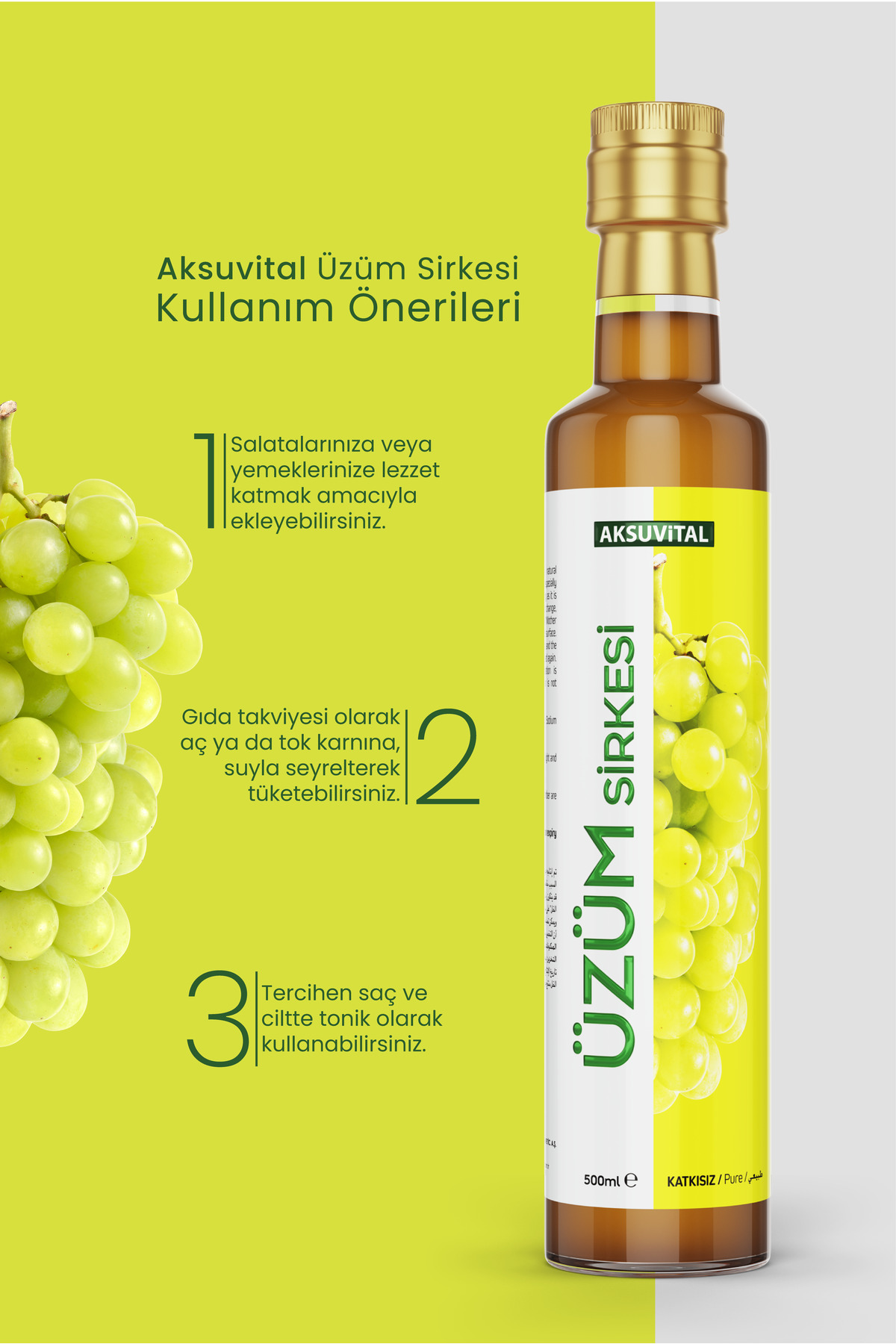 Üzüm Sirkesi 500 ml Katkısız, Doğal Fermantasyon