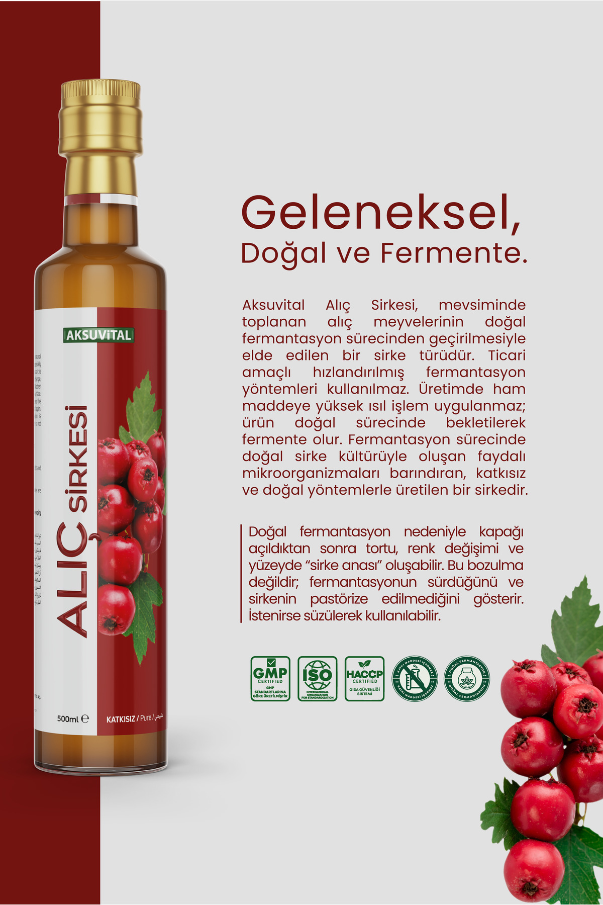 Alıç Sirkesi 500 ml - Katkısız, Doğal Fermantasyon