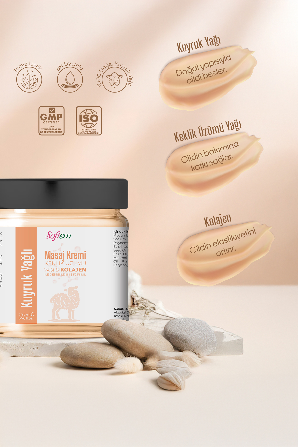 Kuyruk Yağı Masaj Kremi - 200 ml Kolajen Destekli Formül