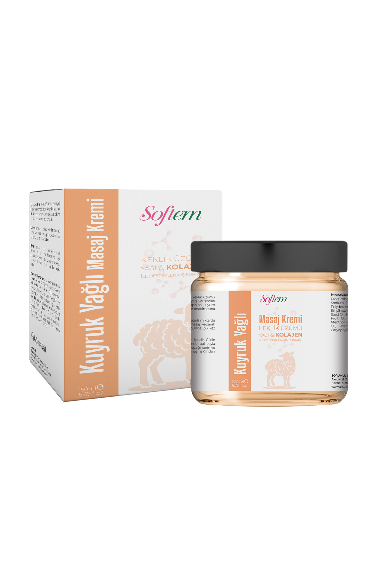 Kuyruk Yağı Masaj Kremi - 200 ml Kolajen Destekli Formül