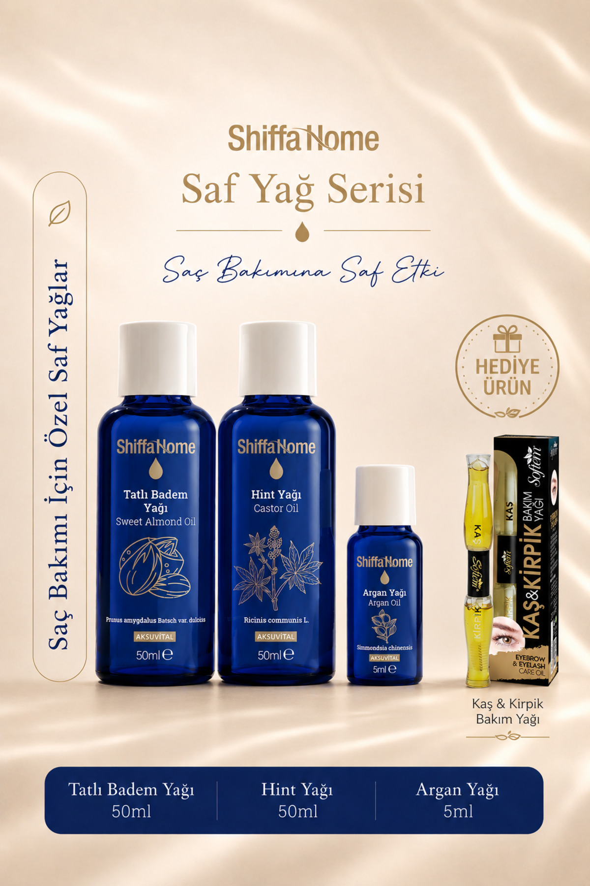 Saç Bakımı İçin Saf Yağ Seti | Hint Yağı, Tatlı Badem Yağı, Argan Yağı