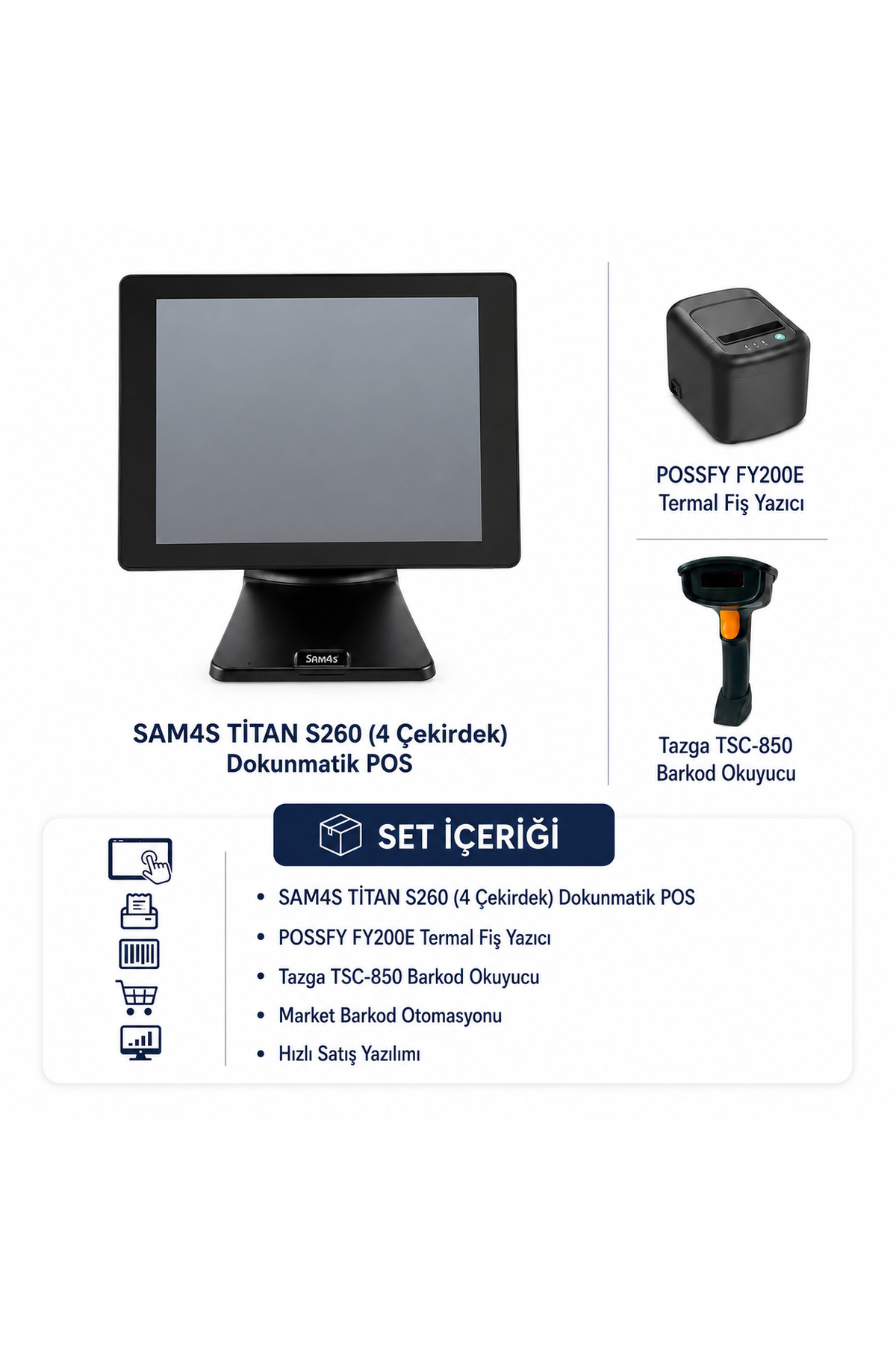 Titan S260 4 Çekirdek Dokunmatik POS Market Barkod Otomasyon Seti