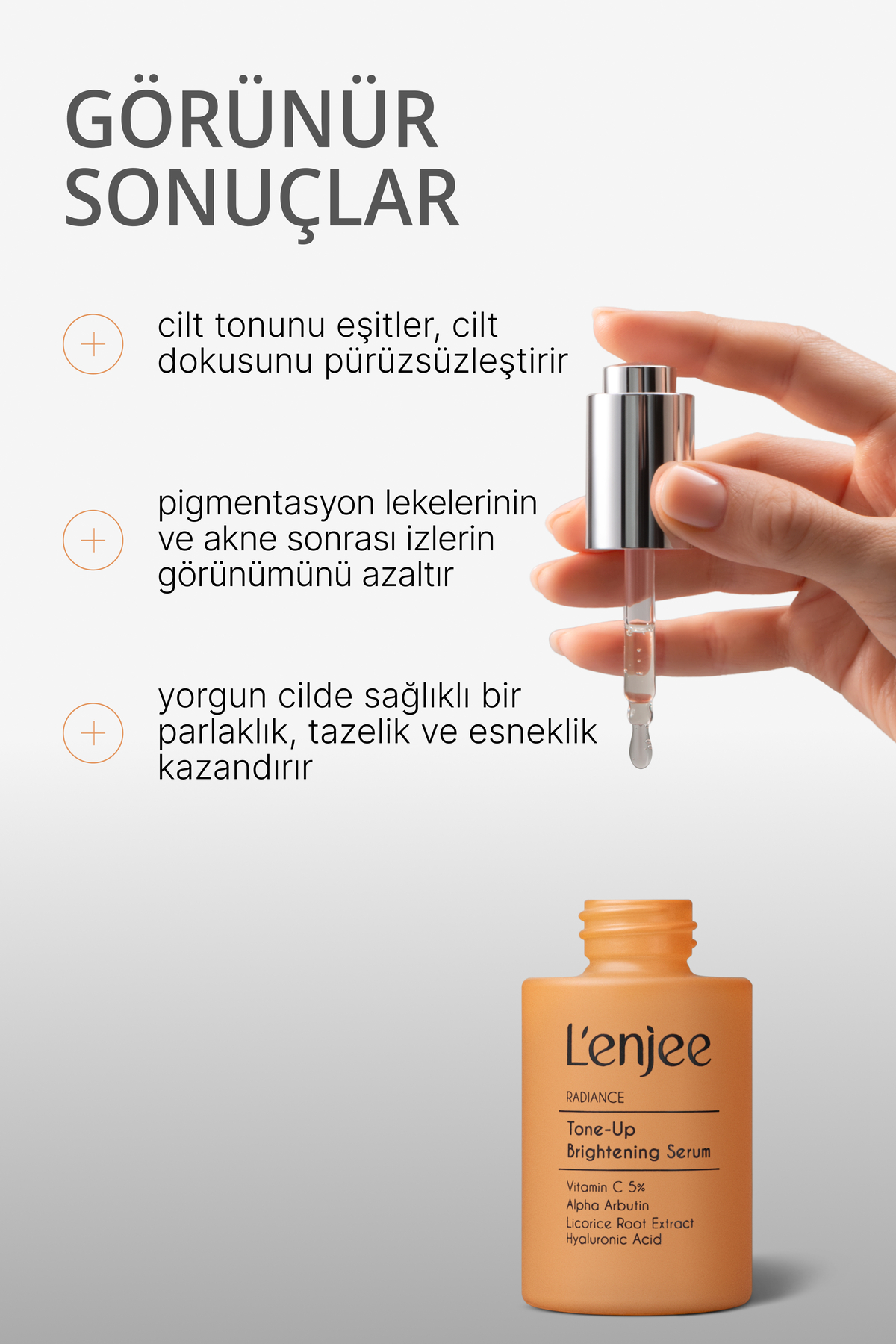 Aydınlatıcı Serum - %5 C Vitamini, Alfa-Arbutin & Kojik Asit İçerikli Leke Karşıtı ve Ton Eşitleyici Gece Serumu - 30 ml