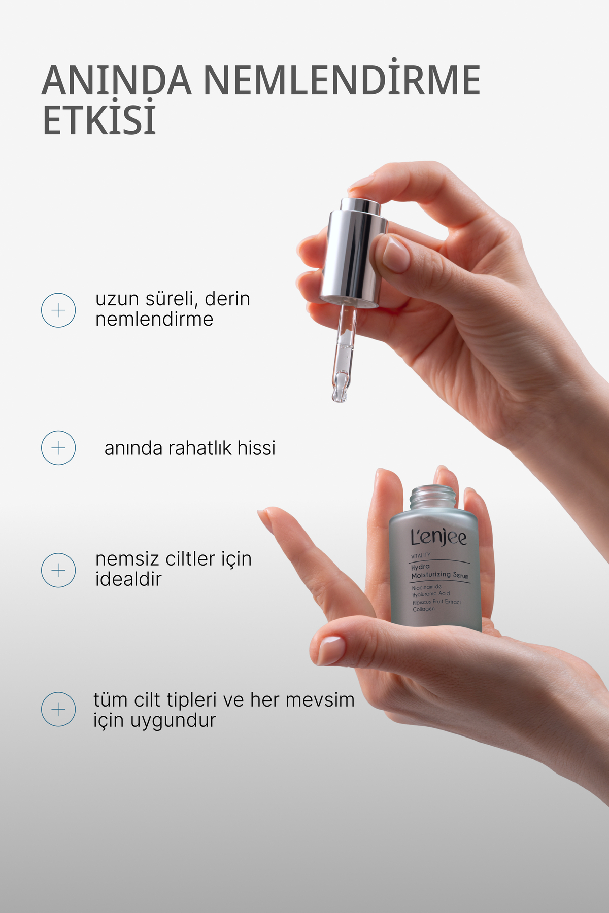 Nemlendirici Serum - Hyaluronik Asit, Niasinamid & Kolajen İçerikli Yoğun Nemlendirici ve Dolgunlaştırıcı Yüz Serumu - 30 ml