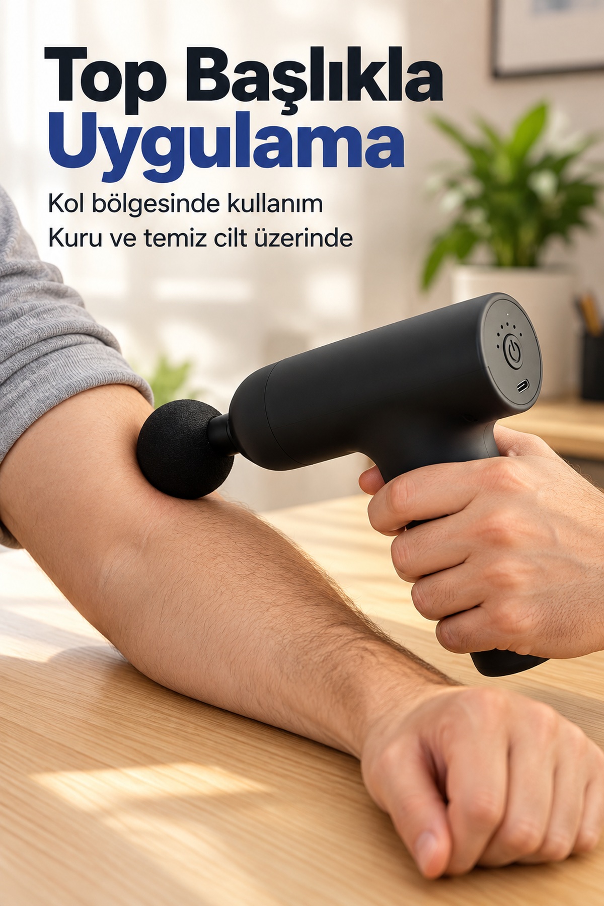 El Tipi Masaj Tabancası Top Başlıklı Siyah Gövde