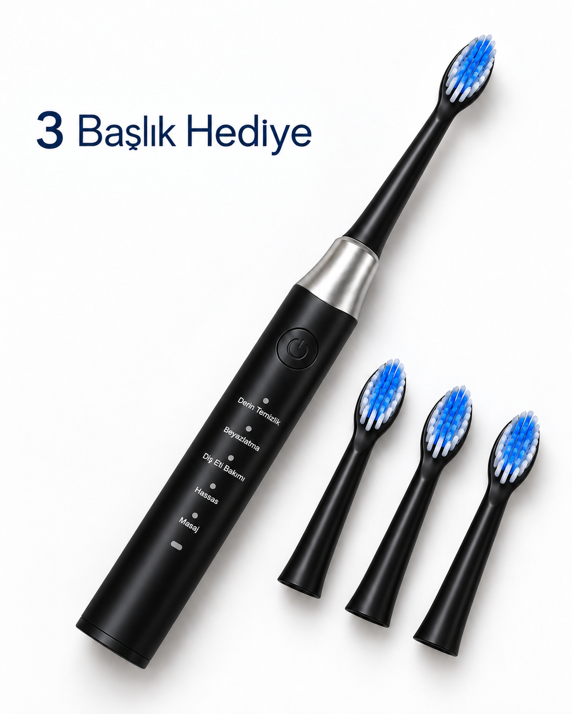Siyah Elektrikli Diş Fırçası 3 Yedek Başlık Hediyeli