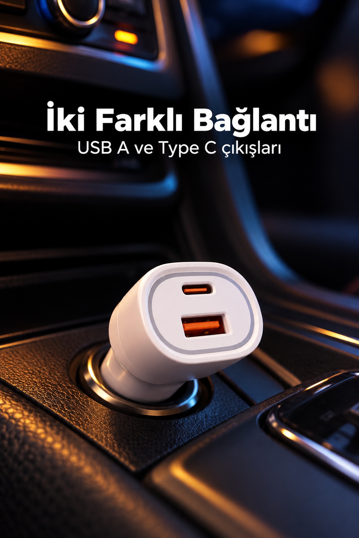 Çift Portlu Beyaz Oto Şarj Adaptörü