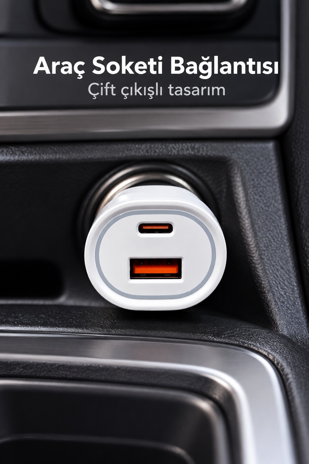 Çift Portlu Beyaz Oto Şarj Adaptörü