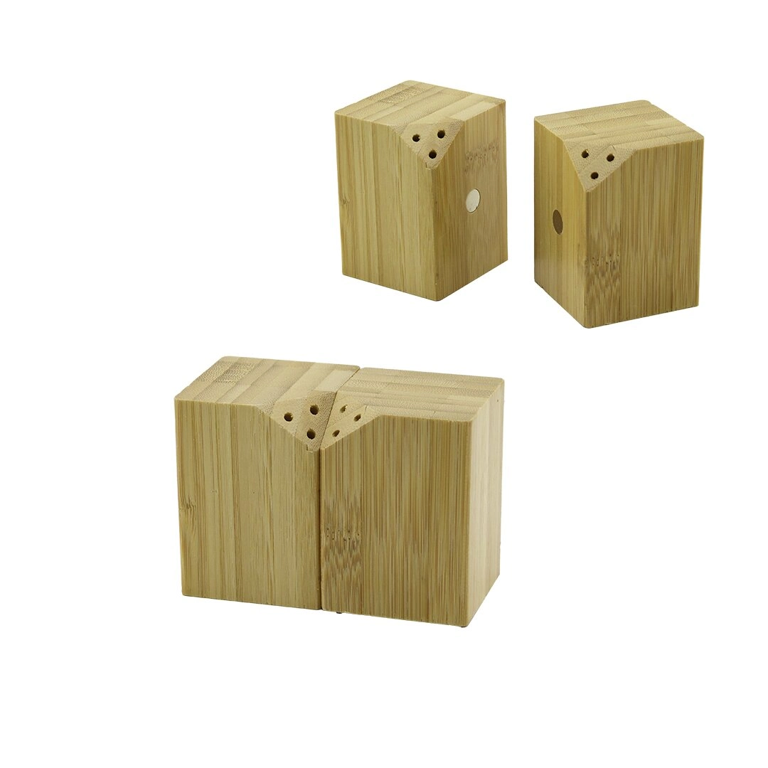 Baharatlık Tuzluk 5x5cm Y:7cm 2parça Mıknatıslı İkiz Ahşap Bambu Baharatlık Tuzluk
