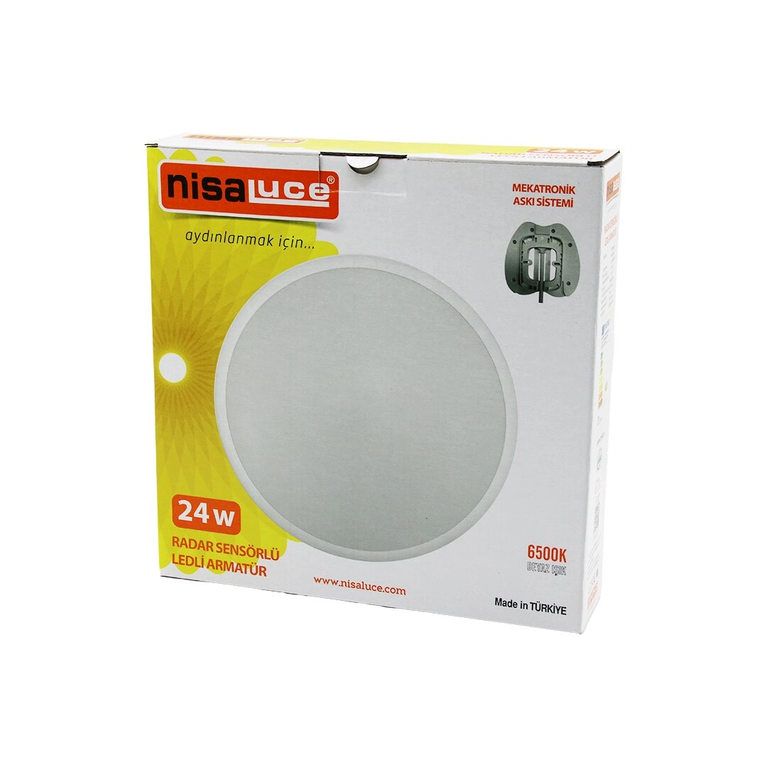 Nisaluce Eamp-106/b 24w Radar Sensörlü Ledli Armatür Beyaz Çerçeve Mekatronik Askı Sistemi 6500k - 2160lm