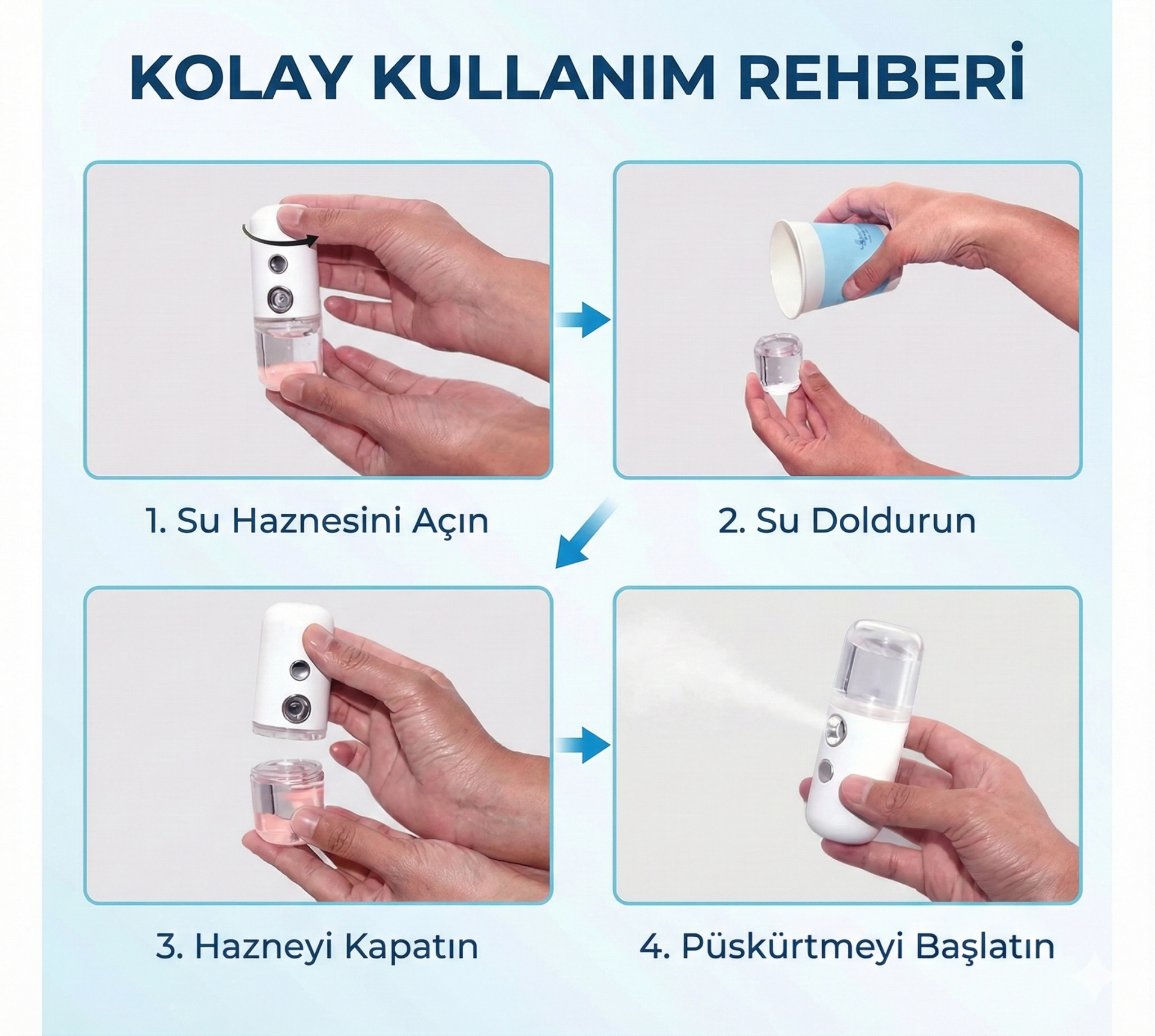 Şarjlı Mini Yüz Nemlendirici Dezenfektan Cihazı Mist Sprayer