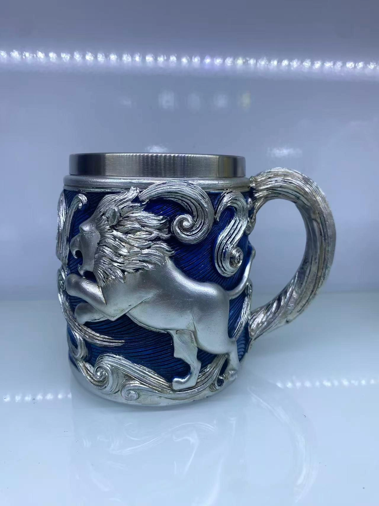 Aslan İşlemeli Çelik Kupa Bardak Kod 6974