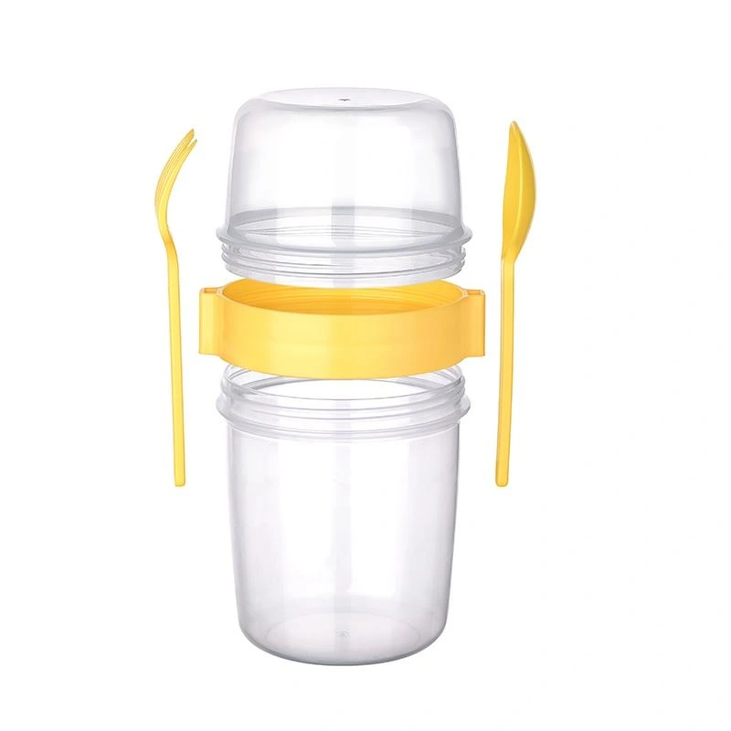 Çift Hazneli - Çatal Kaşıklı Portatif Müsli -atıştırmalık Kabı 650 Ml