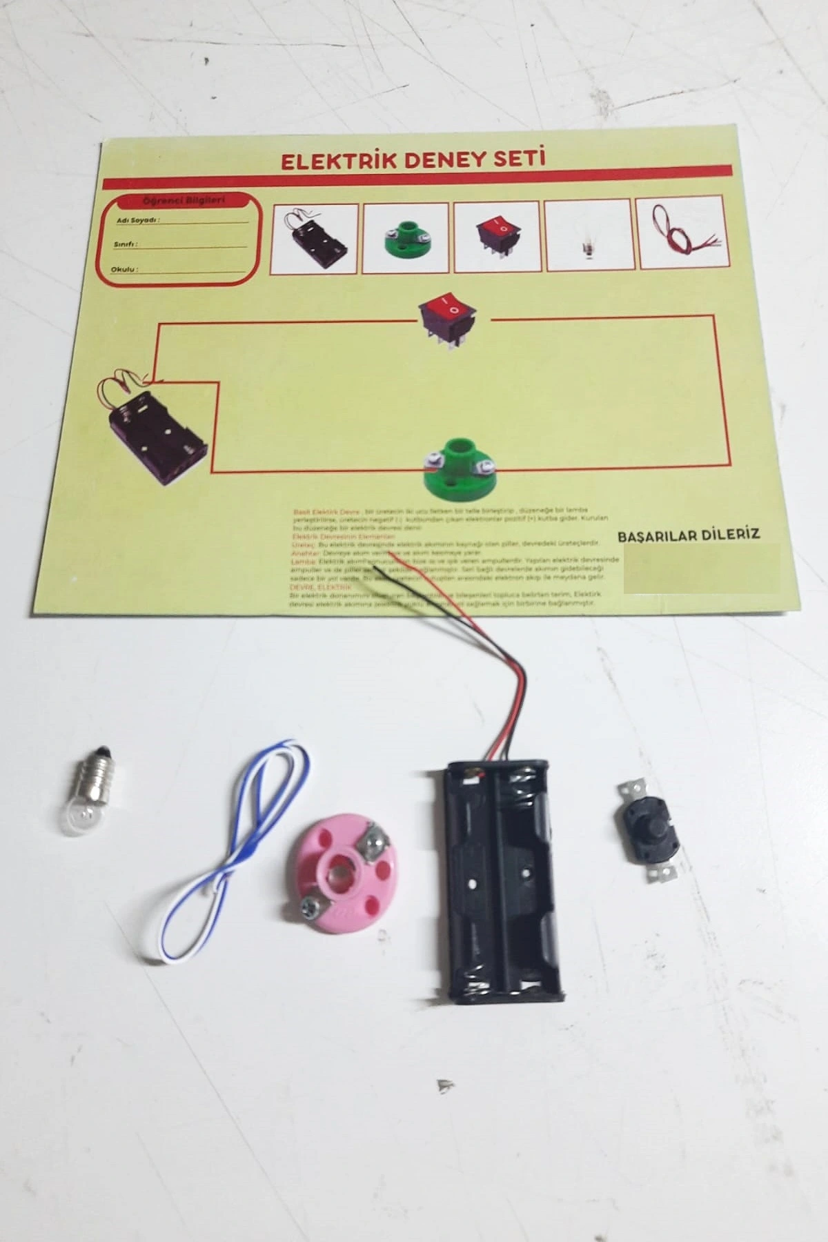 Okul Deney Seti - Elektrik Seti Ampul - Pil Yatağı - Duy -düğme Seti