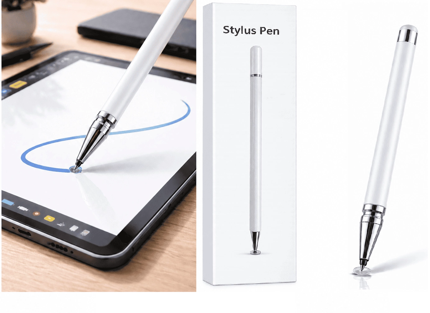 Samsung A12 Uyumlu Dokunmatik Stylus Kalem Disk Uçlu Hassas Beyaz Tablet Telefon Çizim Kalemi