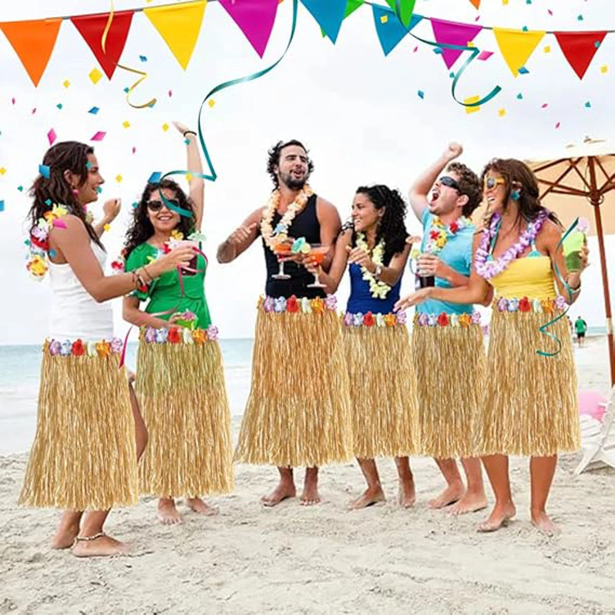 60 Cm Naturel Saman Görünümlü Hawaii Etek Hula